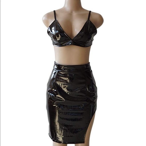 Two Piece PU Leather Skirt Set - Picture 1 of 8